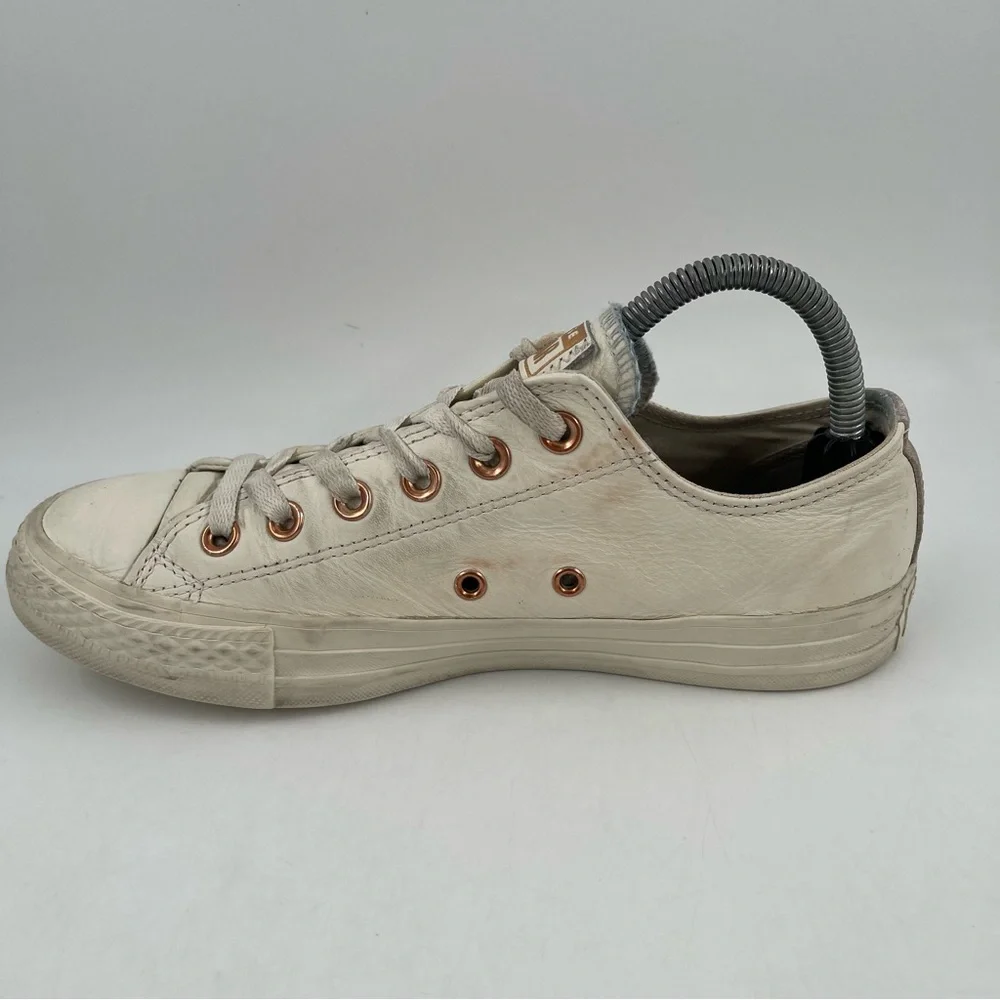 Converse Unisex All Star Limited Edition Cream Leather Rose Gold Eyelet-Women 8